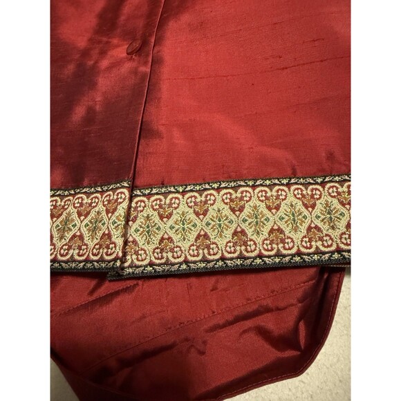 Silk Lore By Beth Terrell 100% Silk Blazer Blouse Size 2x Red Brocade Trim - Picture 3 of 5